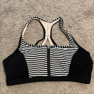 CALIA by Carrie Underwood Black and White Striped Bikini Top